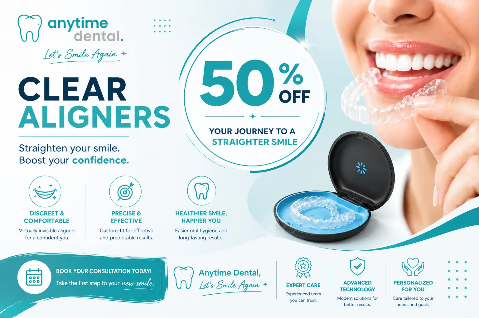 Clear aligners 50% off at Anytime Dental