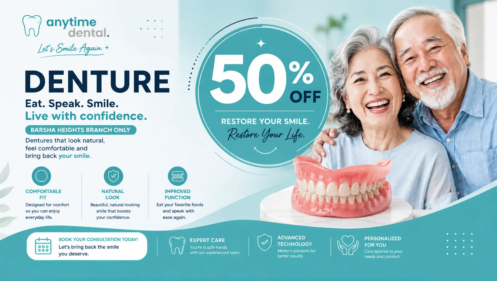 Dentures 50% off at Anytime Dental Barsha Heights