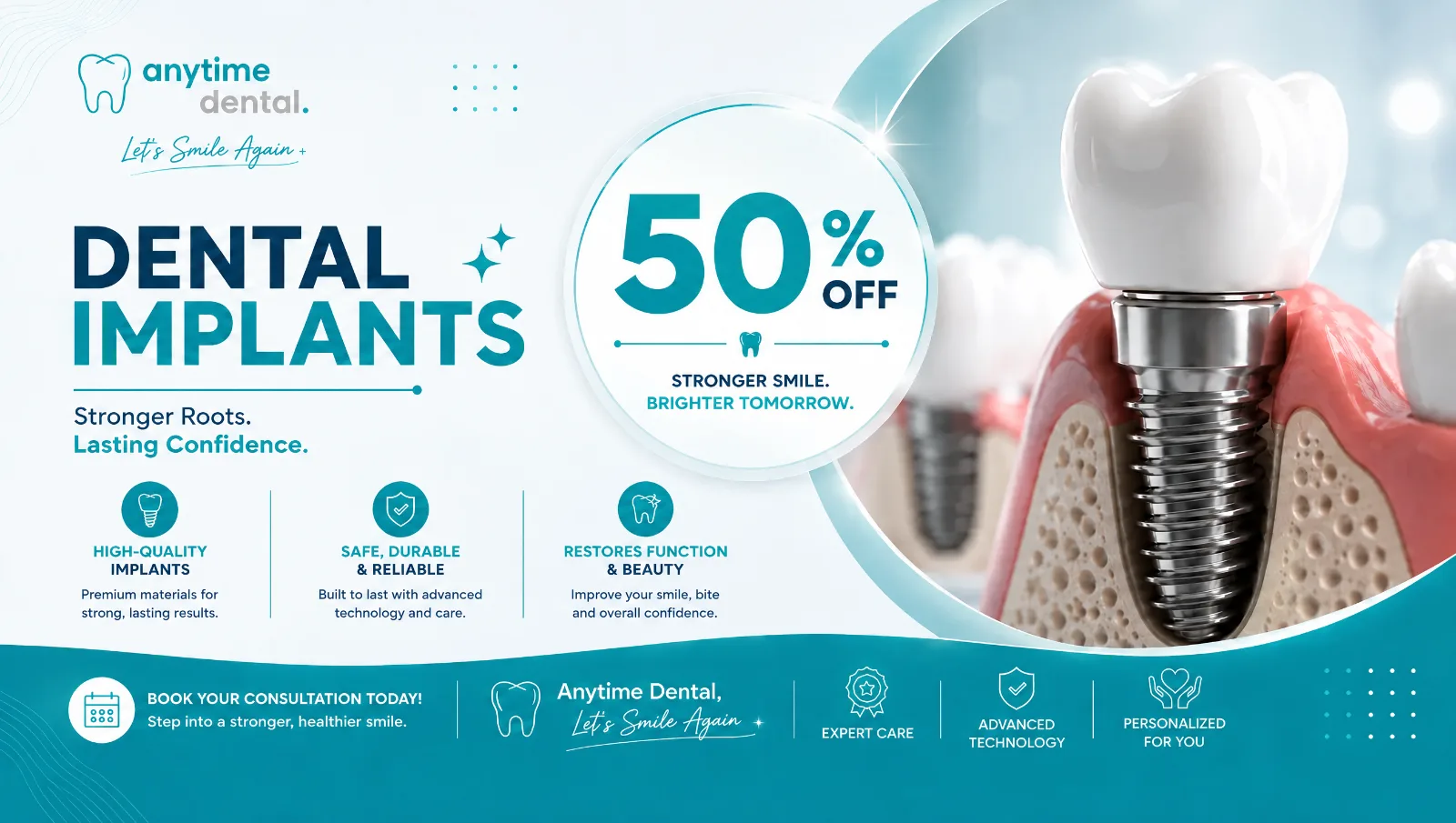 Dental implants 50% off at Anytime Dental