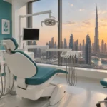 Dental treatment room overlooking the Dubai skyline
