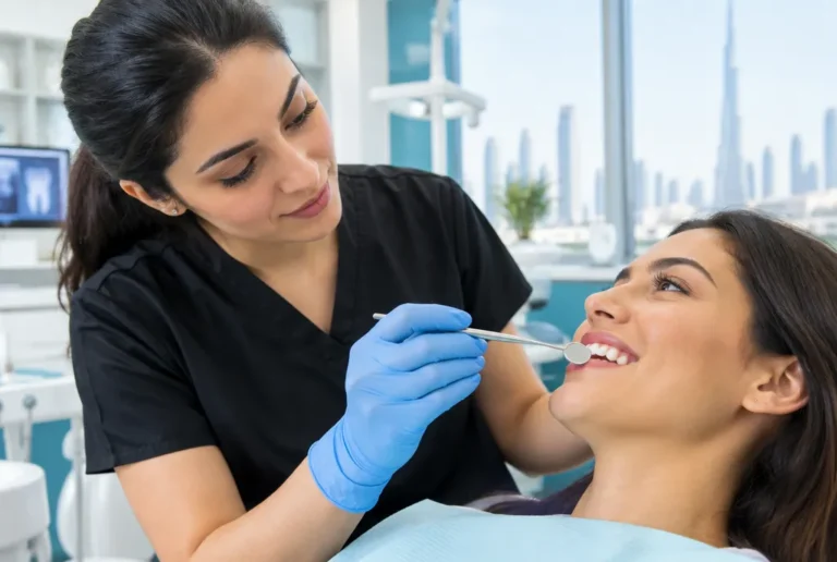Dentist checking a patient's gums with a dental mirror